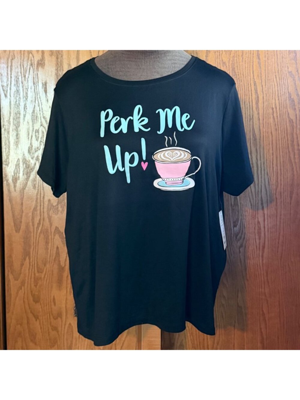Secret Treasures Womens PJ Lounge Top XL (16-18) Perk Me Up Graphic Black Coffee